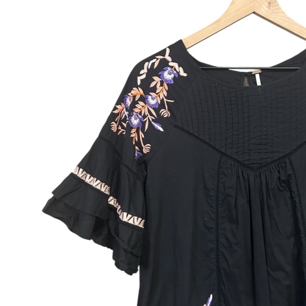 Free People Pavlo Embroidered Ruffle Mini Dress Black Women’s  Size Small - Picture 7 of 14